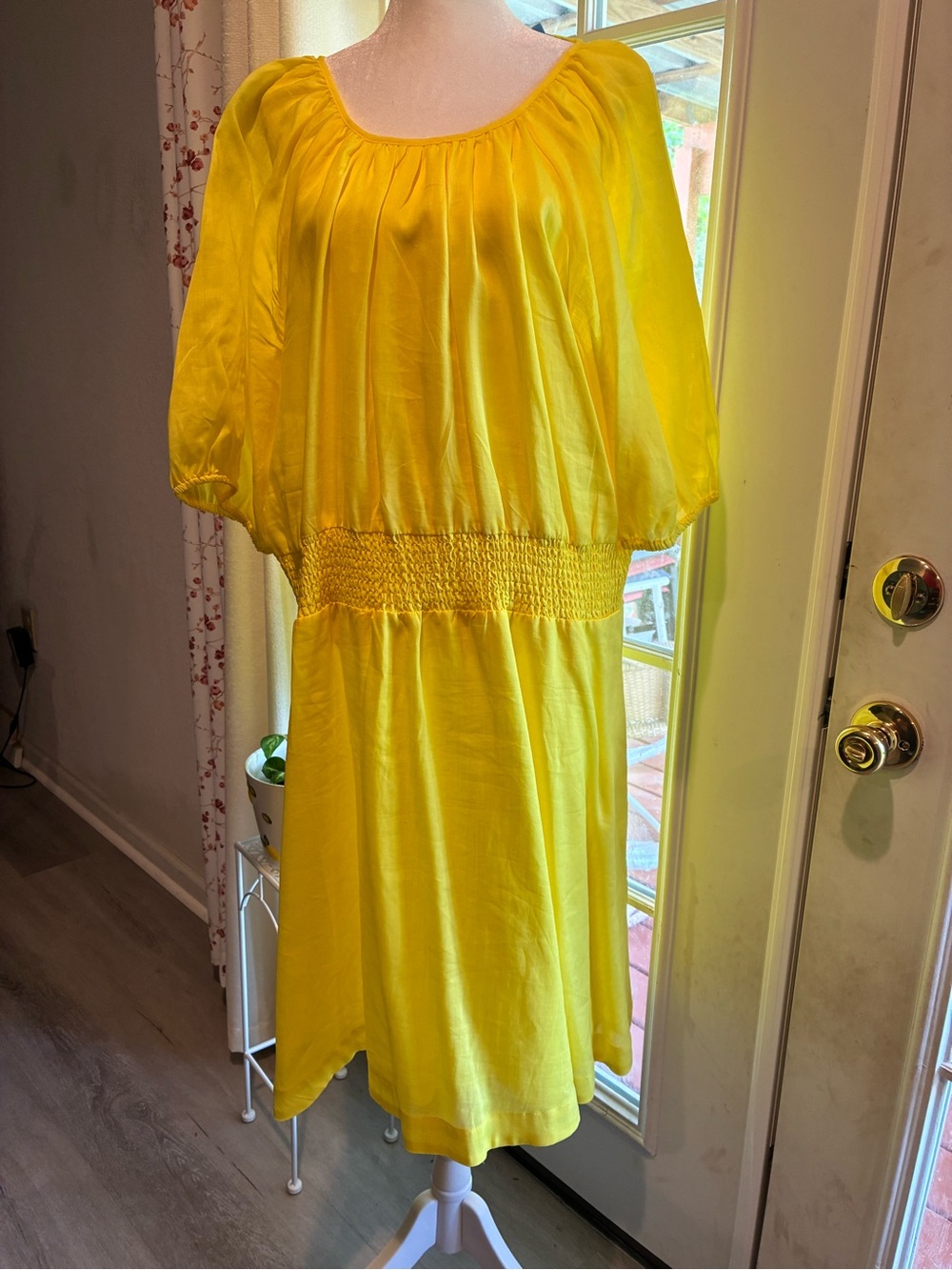 Draper James Yellow Smocked Waist Puff Sleeve Dress